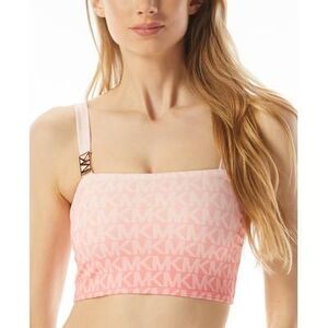Michael Kors Square-neck Logo Cropped Bikini Top In Sangria M